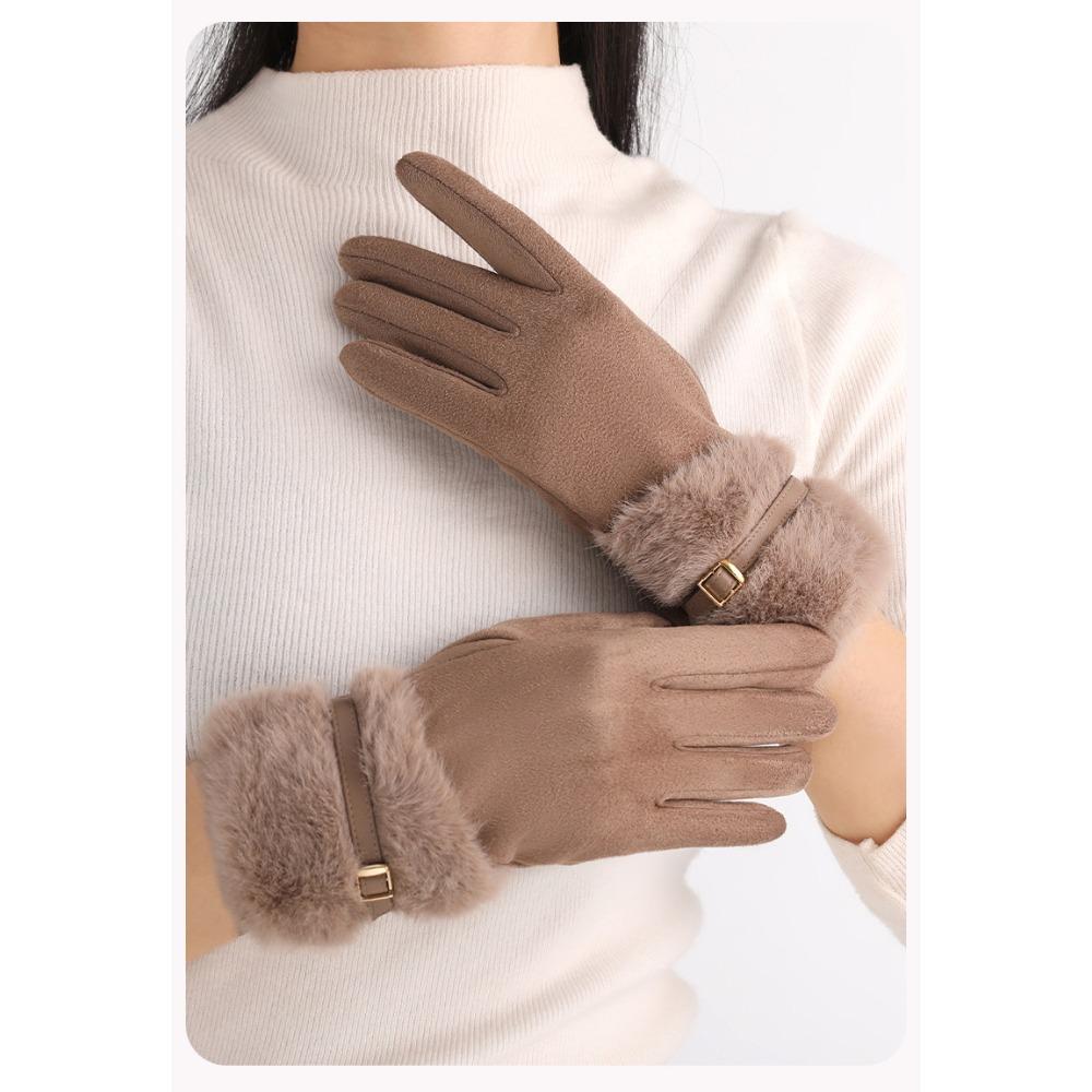 **Plush Gloves Women Winter Versatile Cold-Proof Warm Cycling E-Bike Frost Protection Full Finger Touchscreen Gloves**