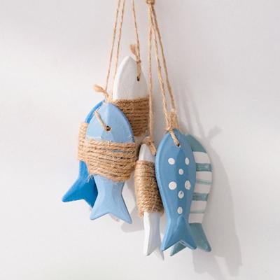 Creative Mediterranean Fish Pendant Wood Carving Figurine Wall Hanging Decoration Shell Ceiling Drop Ornament Bar Cafe