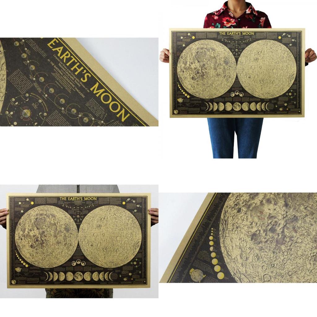 Exquisite Retro Large Vintage Paper Earth's Moon World Map Poster Elegant Home Decor