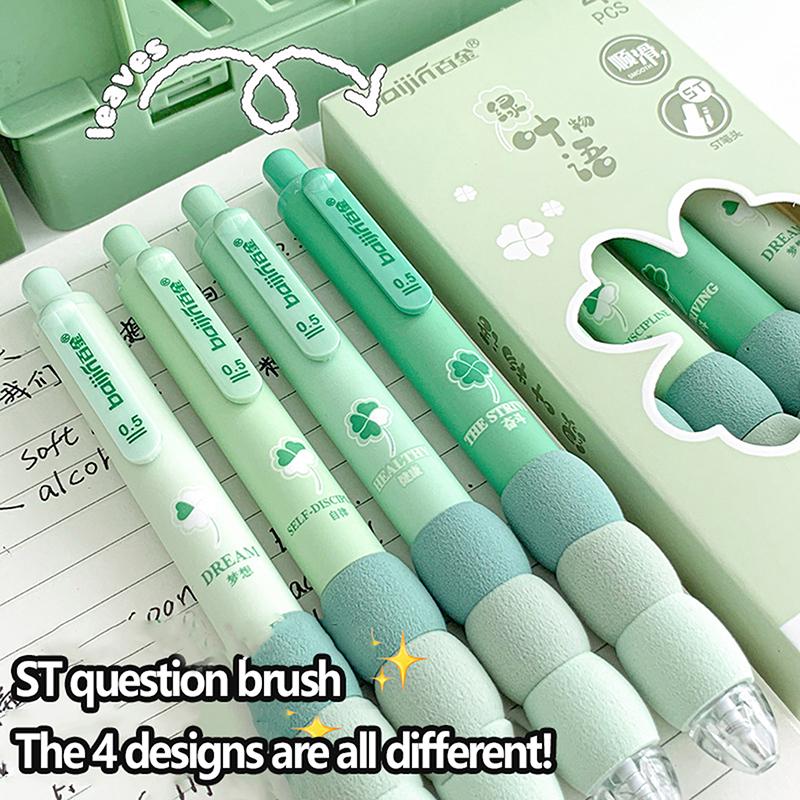4Pcs/Lot Coffee Bear Press Pen Black Ink 0.5Mm Spliced Sponge Sheath Neuter Pen School Office Supplies Student Writing Tools