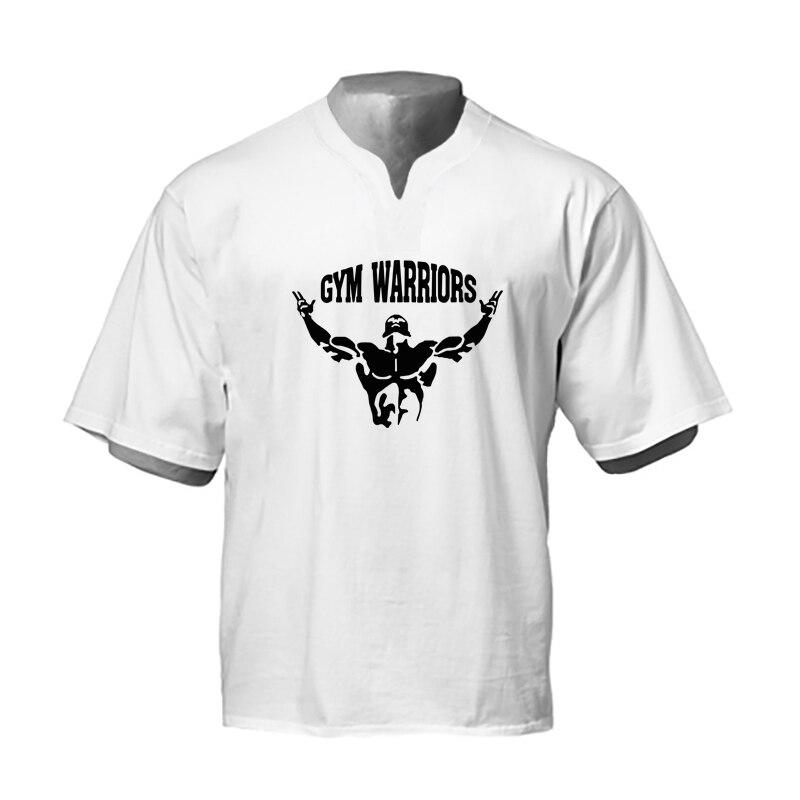 

Muscleguys Мужская свободная футболка с V-образным вырезом Фитнес Тренд Повседневные воины Принт Генри Шея Короткий рукав XXL белый