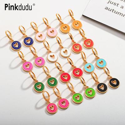 Сережки-краплі з цинкового сплаву у формі серця з порожнистим візерунком, покриті глазур'ю, милі круглі сережки PD2226