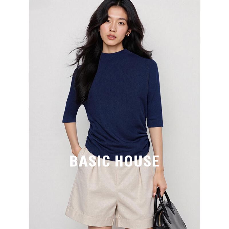 Basic House Women s Slim Fit Semi-High Collar Knit Top L