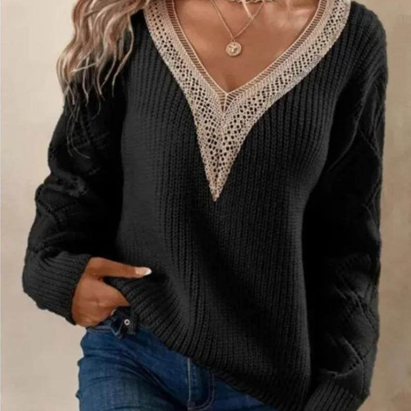 Sueter Mujer 2025 Korean Casual New Sweater Women V Neck Fashionable Hollow Knitted Top Solid Long Sleeves Pullover CR4309 S