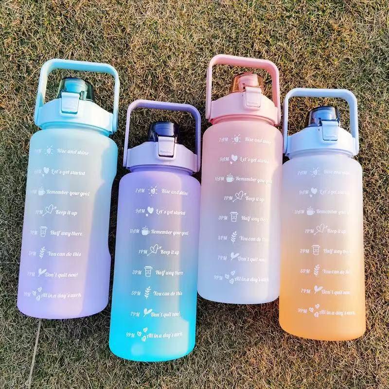 2000ml Women's Water Bottle with Straw & Time Scale - Large Capacity Sports Kettle