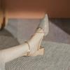 Women Shiny Crystal High Heels Pumps Shoes 2025 New Summer Ankle Straps Thick Heeled Sandal Woman Pointed Toe Party Dress Shoes