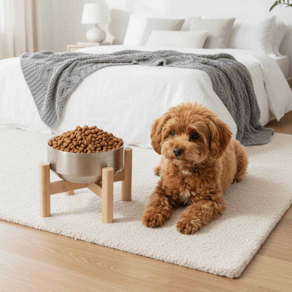 Wooden Stand Stainless Steel Dog Bowl Tilt-proof Rust-proof Cat Food Bowl Elevated Double Layer Pet Feeding Bowl Pet Supplies