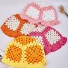 Sunflower Patterned Fisherman Hat Lotus Leaf Edge Handmade Knit Hat  Autumn Winter Outings