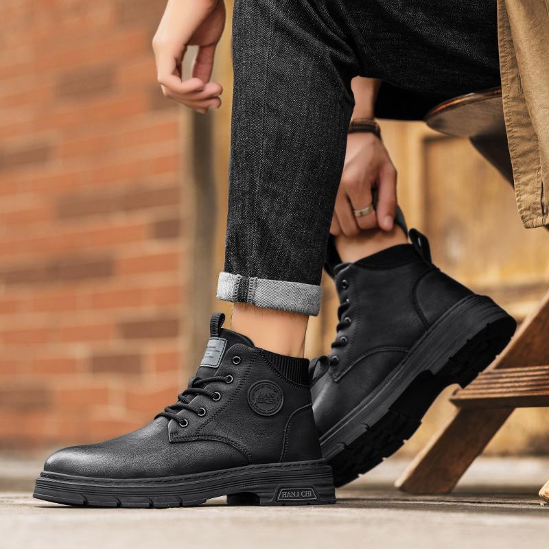 Martin Boots Men's Autumn and Winter 2024 New Men's Retro British Style Casual Heightening Thick-soled Tooling Non-slip Leather Boots