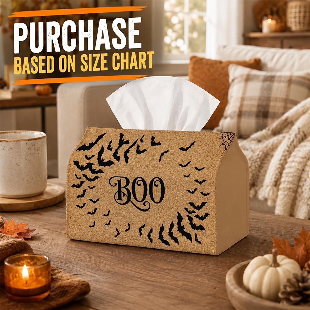 1pc Spooky Halloween Minimalist Tissue Box with Flying Bat Boo Typography - Napkin Storage Organizer for Kitchen, Car, Elegant Decorative Box, Purpose