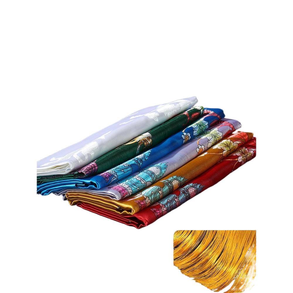 Tibetischer & Mongolischer Ritualschal mit Acht Glückssymbolen - Verdickte Fünffarbige Hada Schmuck Imitation Seide.