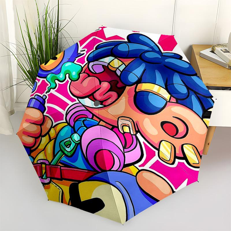 

1pc Colorful Graffiti Art Outdoor Umbrella - Automatic Opening/Closing, Portable 3-Fold Design, 8-Rib Iron Frame, Perfect Gift for Fans, Traveler