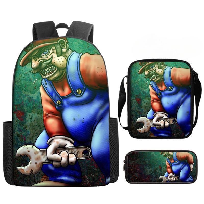 Student Schoolbag Three-Piece Set, Animation Cartoon Backpack, Shoulder Bag, Pencil Case.