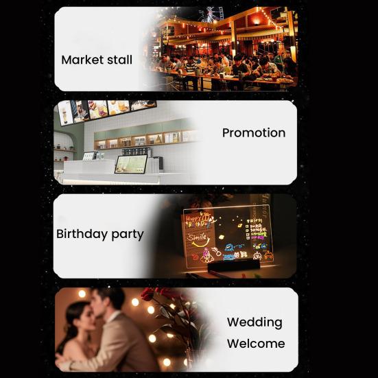 LED Light-Up Message Board Rechargeable Acrylic Memo Board for Kids Erasable Glowing Planner & Drawing Tablet