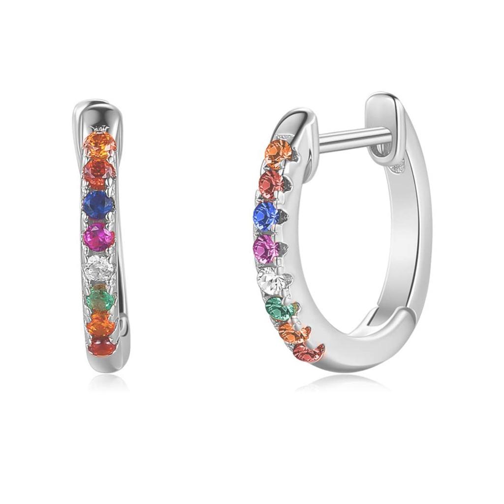 Rockyu Earrings for 925 Mirror Ring Hoop Jewelry Women, Silver, Zirconia, Multi-Diamond, Finish, Round, Earrings, Earrings, Hypoallergenic,