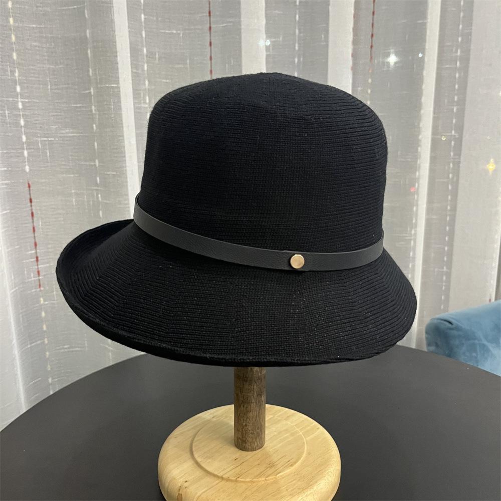 Hat Women's Spring and Autumn Sunscreen Sun Hat Elegant Fashion Leather Buckle Small Warped Edge Top Hat Showing Face Small Bucket Hat Basin Hat Tide