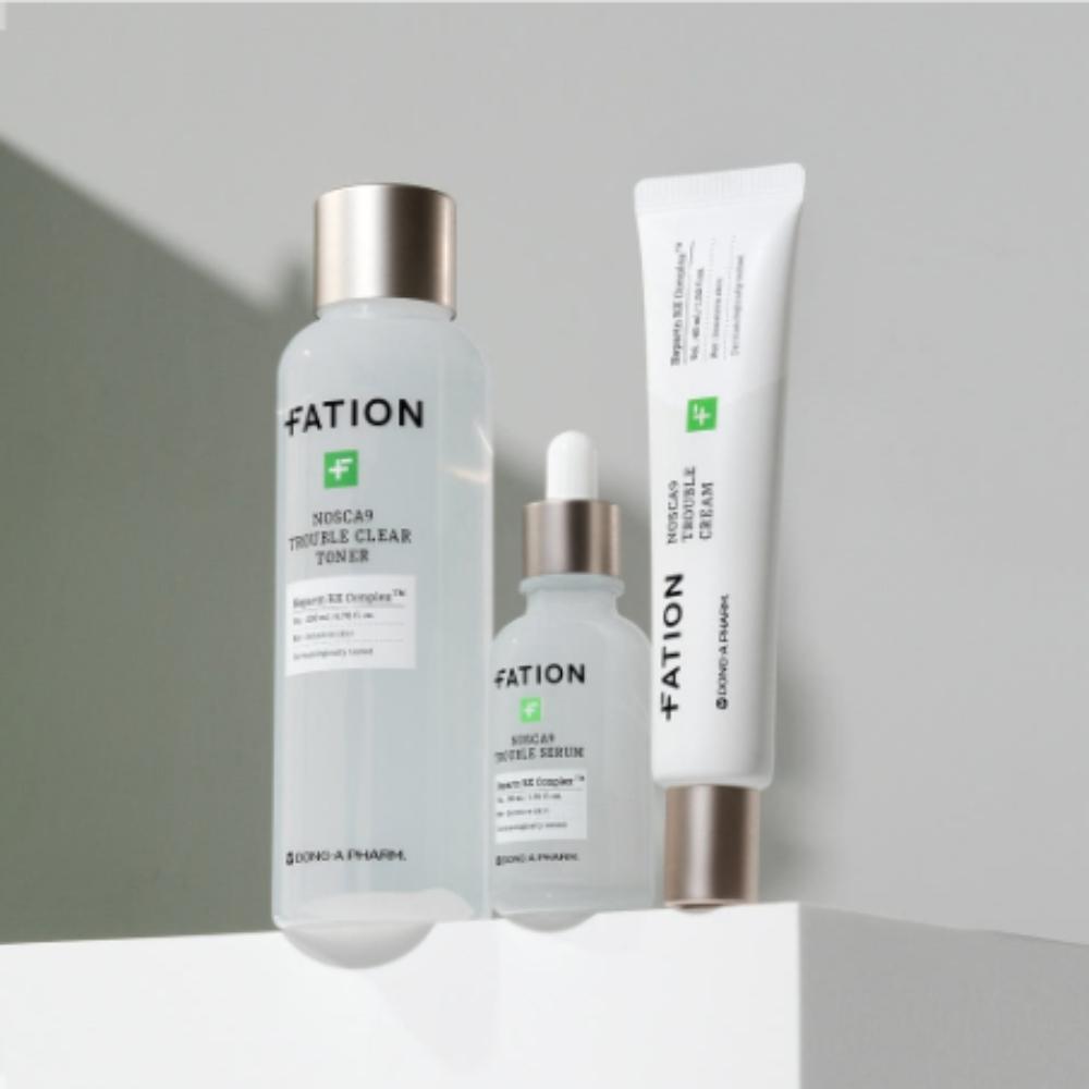 

FATION Nosca9 Ultimate Trouble Care Trio: Soothing Toner, Intensive Serum & Barrier Repair Cream for Sensitive and Irritated Skin