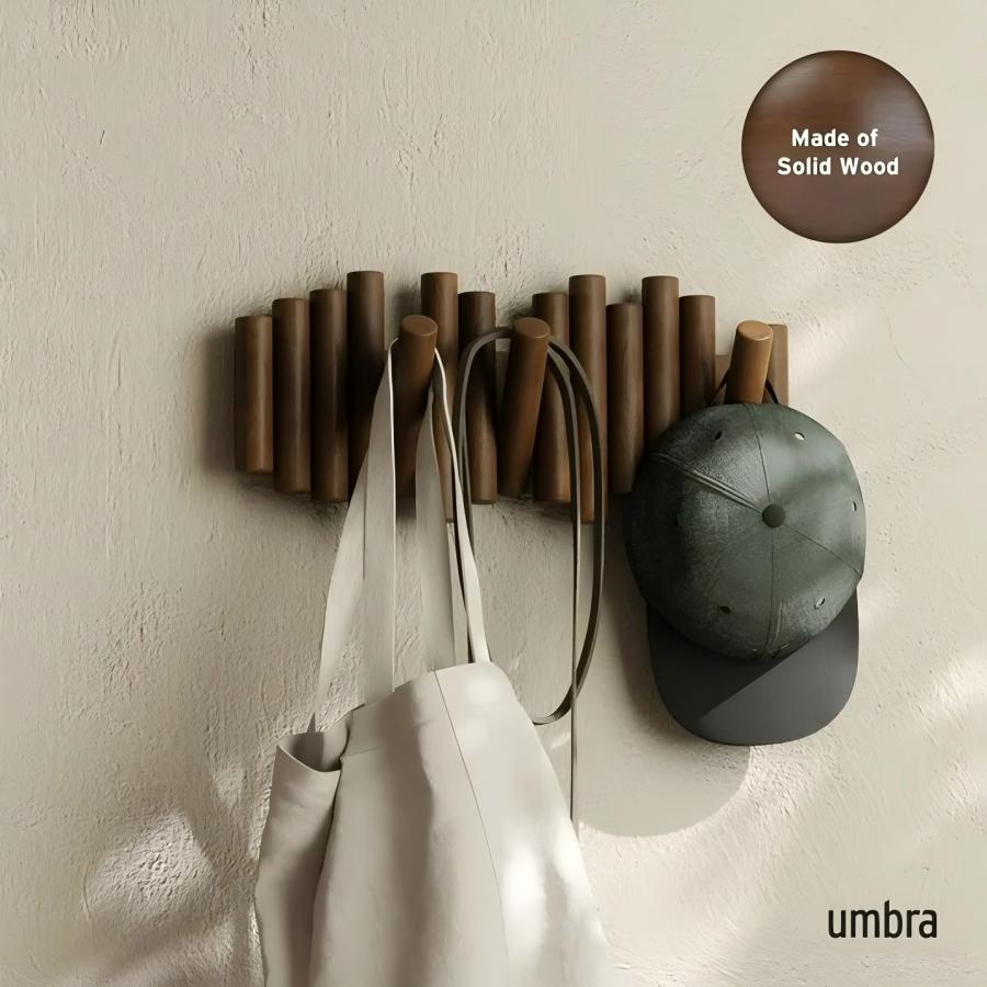 Wall-Mounted Coat Rack Rail Hook with 5 Retractable Wood Pegs – Modern, Space-Saving Storage Organizer,Aged Walnut