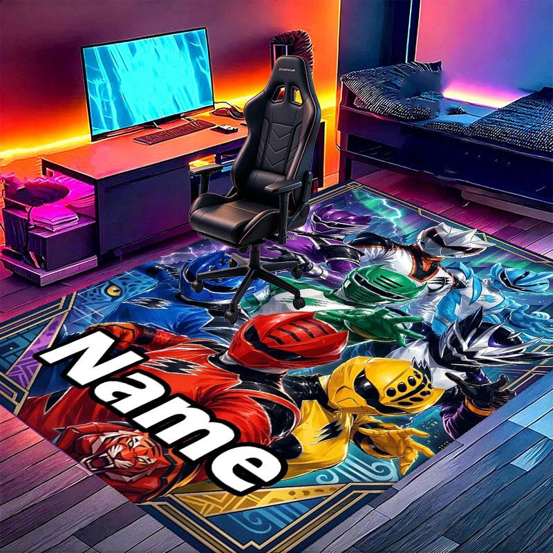 Custom Name Personalized Power Rangers Print Carpet, Versatile Home Decor Rug, for Playroom, Apartment, Balcony, Entryway, Hallway Gift