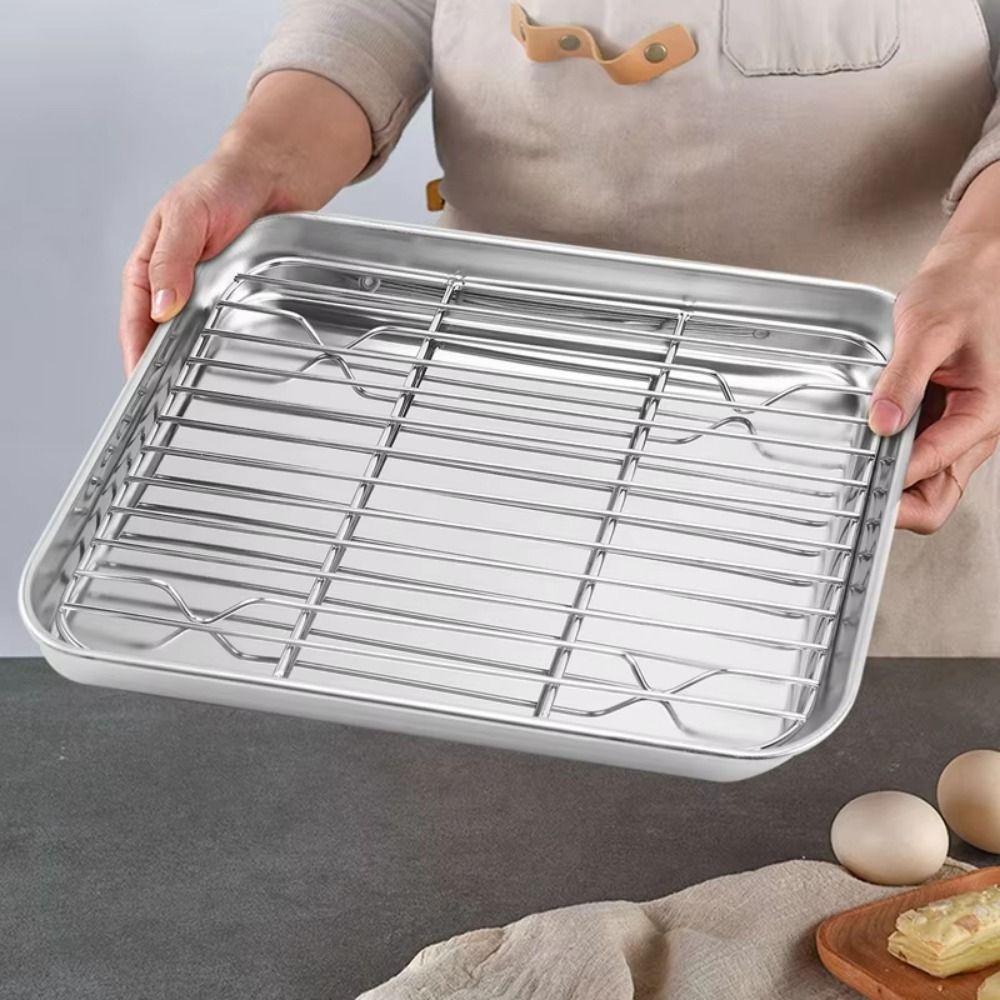 Stainless Steel Baking Pan with Rack Removable Steaming Cooling Racks Food Cooling Tray  Oven Use