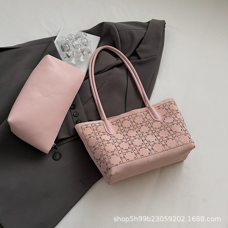 Simple Shoulder Bag Women's Bag Commuter Texture Foreign Style New Large-capacity Diamond-encrusted Handbag