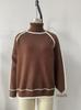 Autumn Winter Women's High Neck Color Block Raglan Sleeve Loose Sweater