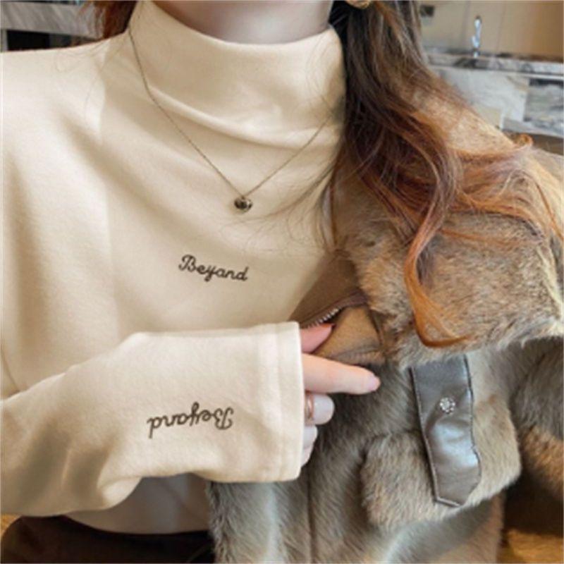

Wind new German velvet semi-turtleneck bottoming shirt for women s autumn and winter velvet slim-fitting and thin inner top long-sleeved shirt 3XL белый