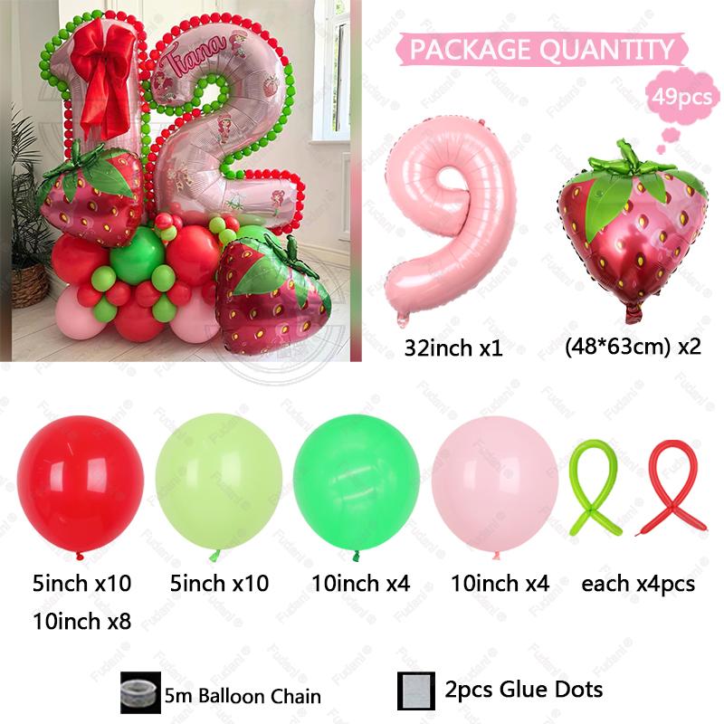 49pcs Strawberry Balloon Aluminum Foil Balloon Set with Colorful Latex Balloons for Birthday Party and Anniversary Decorations