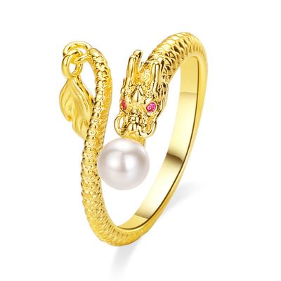 Dragon Swing Tail Ring Women'S Niche Design High-End Unique Pearl Ring Opening New Fashion Personality