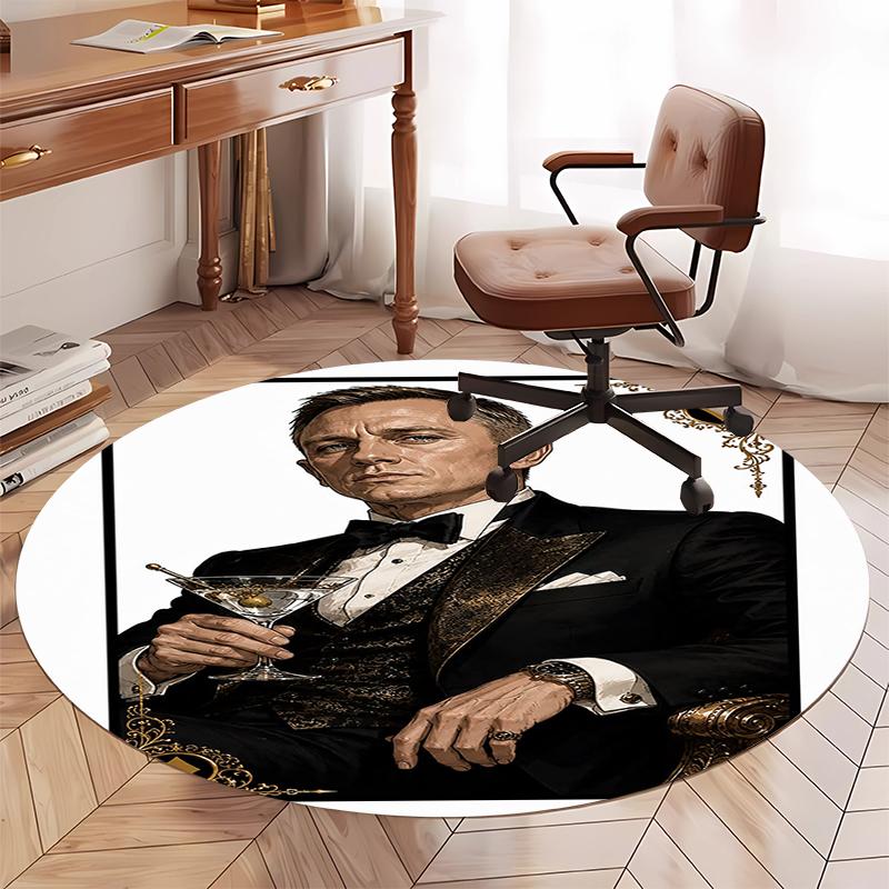 007 James Bond Printed Round Rug Carpet Chair Rug Area Rug Entryway Doormats,for Office Chair Living Room Bedroom Kitchen Room.