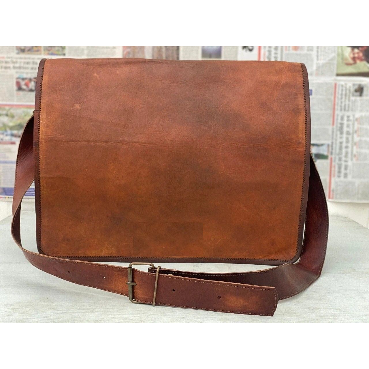

Мужская винтажная кожаная сумка-мессенджер через плечо для ноутбука, портфель из кожи Crazy Goat 18 x 14 x 6 in