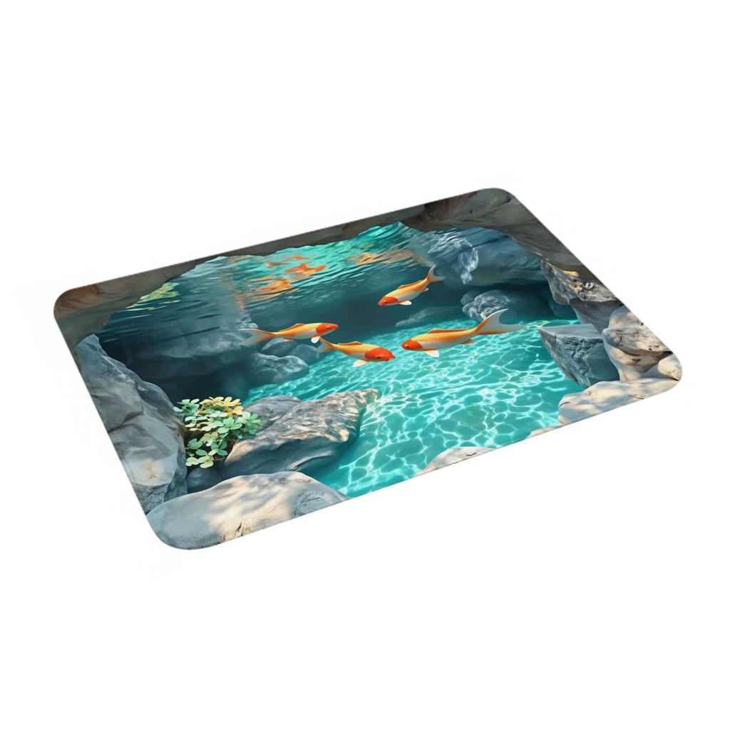 3D Illusion Koi Fish Design Doormat Anti-Slip Entrance Bathroom Kitchen Door Floor Mat Living Room Carpet Rug