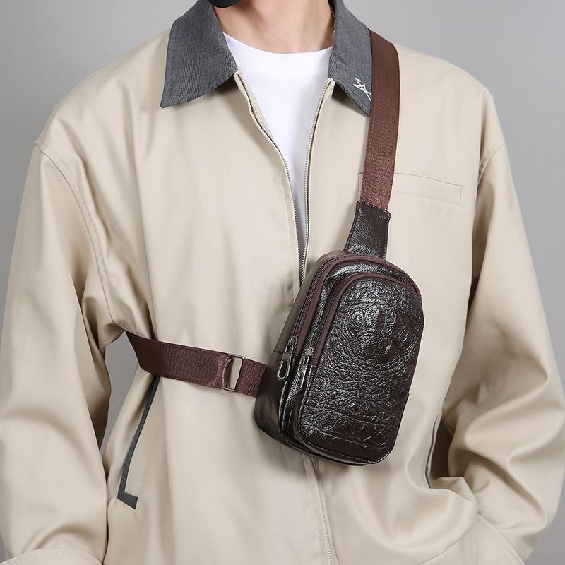 Versatile PU Leather Chest Bag - Professional Chest Sling for Work, Travel & Outdoor Activities (Fits Phone & Essentials)