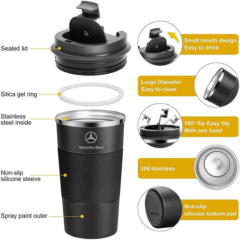 500ML Thermos Cafe Coffee Mug For Mercedes Benz W203 W204 W205 W210 W212 CLA CLK SLK GLK AMG Car Thermos Mug Travel Thermos Cup BS3