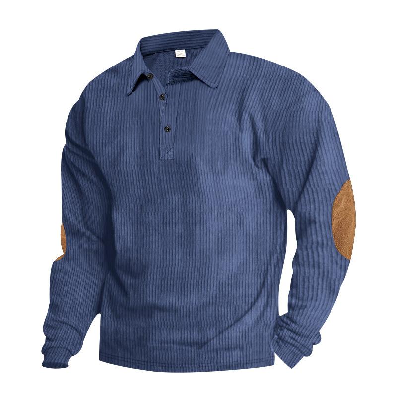 Hot Sale American Men's Spring and Autumn Corduroy Vintage Loose Casual Outdoor Long Sleeve Patch POLO Bottom Shirt