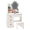Makeup Vanity Desk with LED Lighted Crown-shaped Mirror, Vanity Table with 4 Drawers and Opening Shelves, Bedroom Dressing Table with