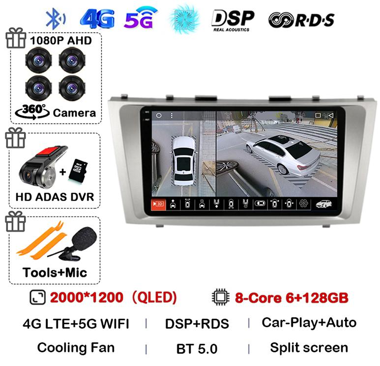 Android 14 Carplay Wifi+4G Car Radio For Toyota Camry 7 XV 40 50 2006-2011 4G Multimedia Player Navigation GPS Stereo 360 Camera