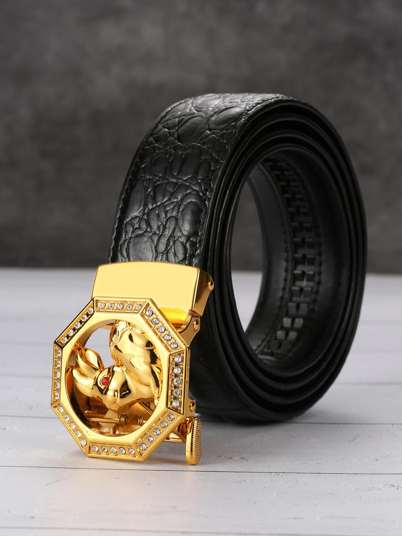 

Мужской ремень с автоматической пряжкой из крокодиловой кожи, ремень из сплава с ромбовидной головкой 130cm