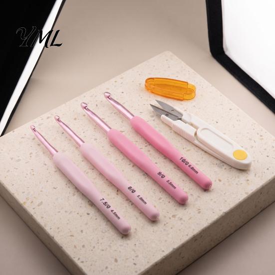 Comfort Grip Crochet Needles Pink Ergonomic Hooks Set, Kit with Soft Handles, Alumina Needle Includes Scissors & Storage Case, Set for Beginners