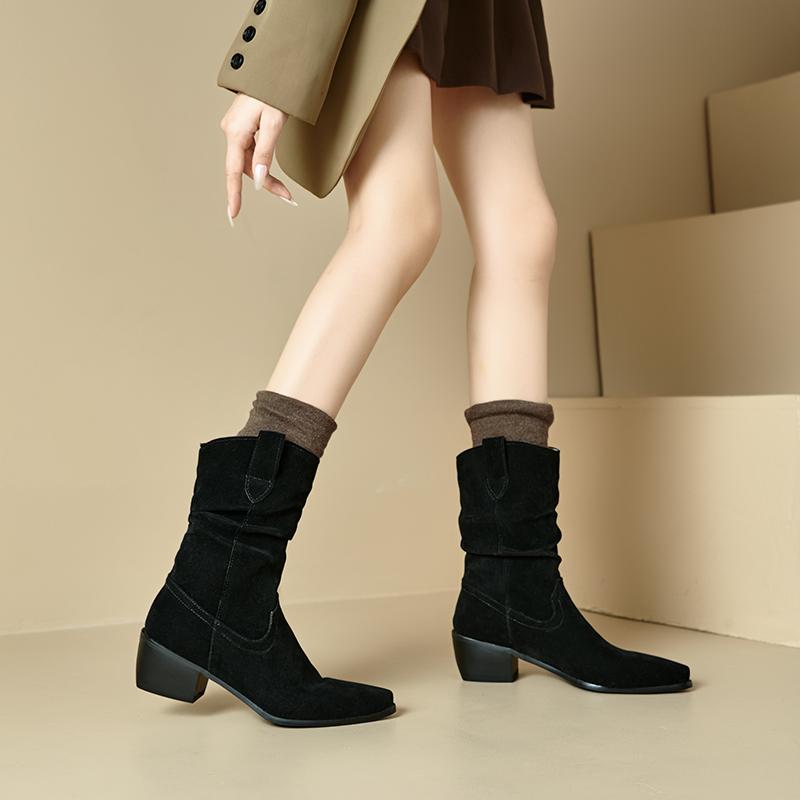 Women's High-heeled Short Boots Autumn and Winter New Suede Large-size Casual Roman Boots