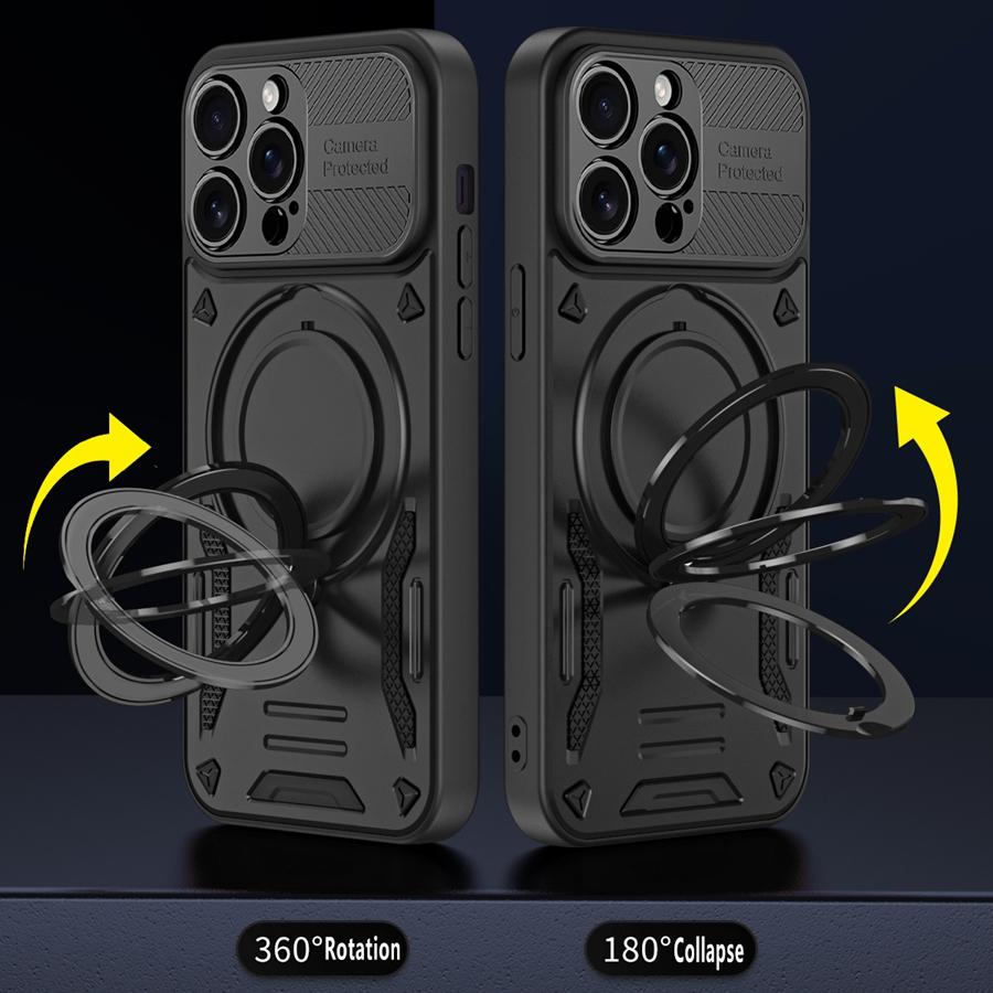 Solid Armor Shockproof Magnetic Case For Apple iPhone 11 12 13 14 15 16 17 Pro Max Plus Air Car Holder Ring Stent Phone Cover