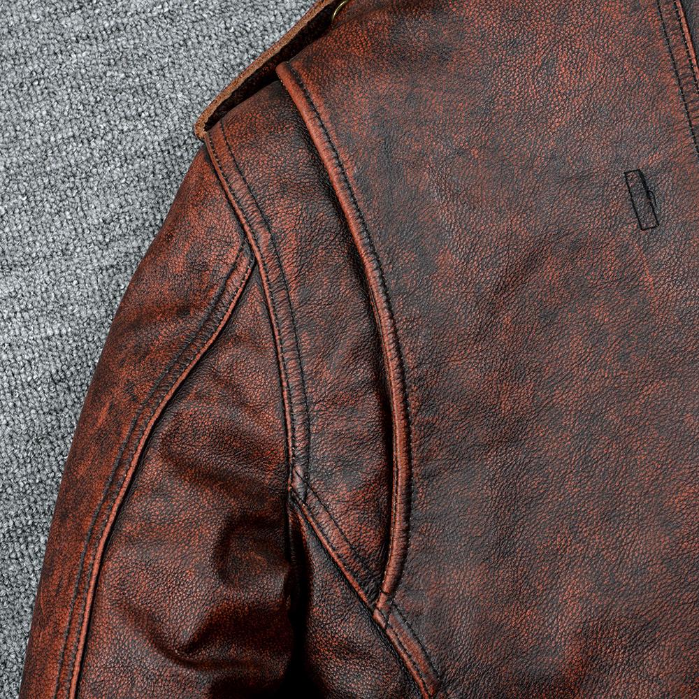 Vintage Red Brown M65 Hunting Jackets Black Genuine Cowhide Men Leather Jacket Pockets Men's Cow Coat Autumn