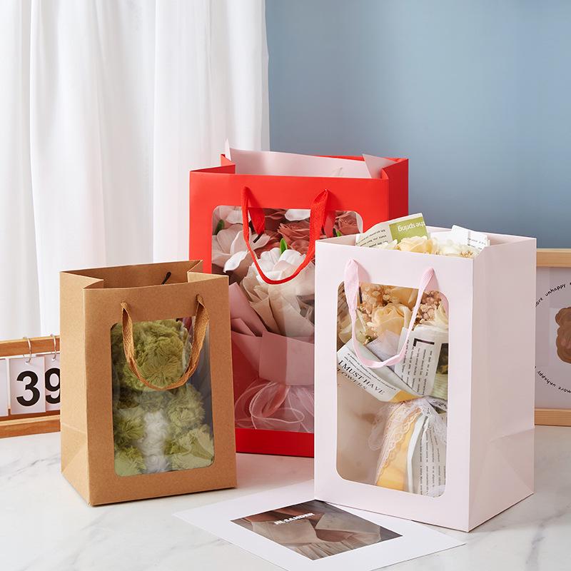 Transparent Window Tote Bag for Flowers & Dolls – Perfect for Qixi Festival & Mother's Day Gifts
