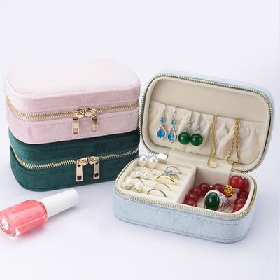 Velvet Portable Jewelry Box Zipper Closure Necklace Storage Case  Rings Storage Case