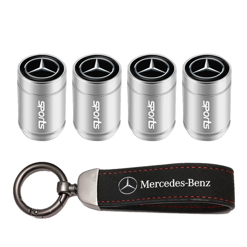 Mercedes-Benz Car Tire Valve Caps With Logo Leather Keychain For Mercedes Benz AMG W203 W206 W220 W205 W211 W212 W201 W168 W169 QQ8