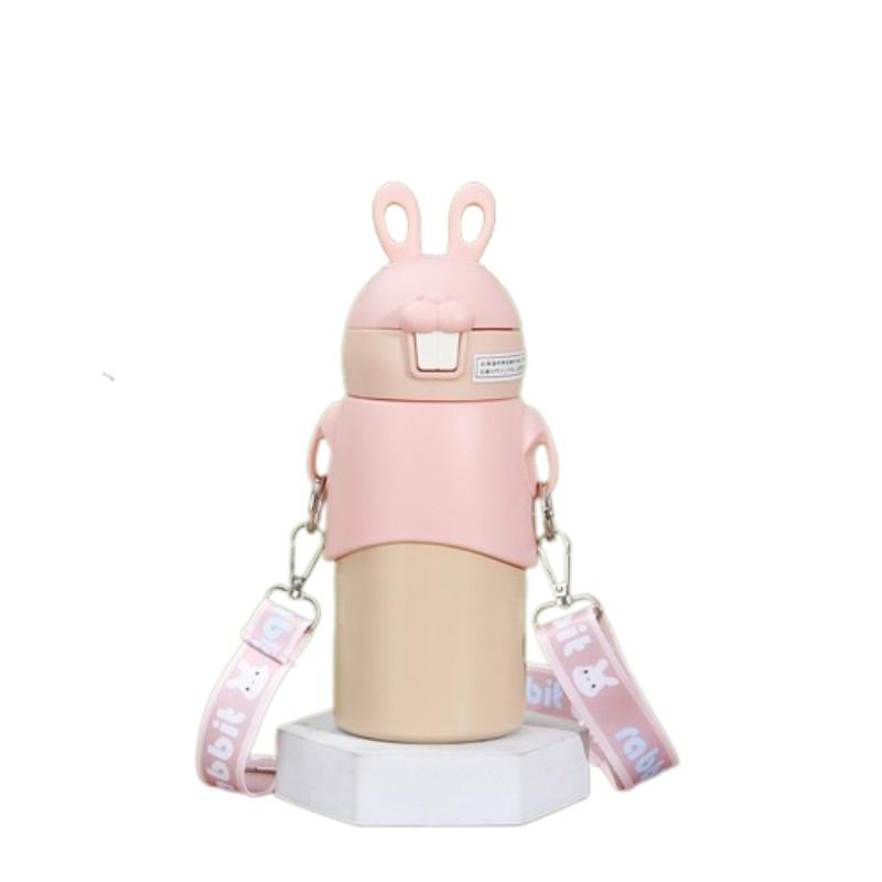 

Kids Bunny Thermos Cup Portable Stainless Steel Straw Sport Leakproof Student рожевий