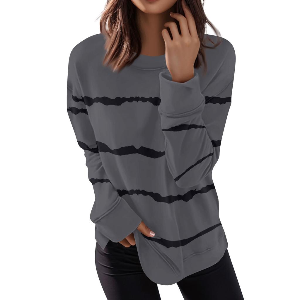 Women's Casual Contrast Color Long Sleeve Top Pullover Sweatshir