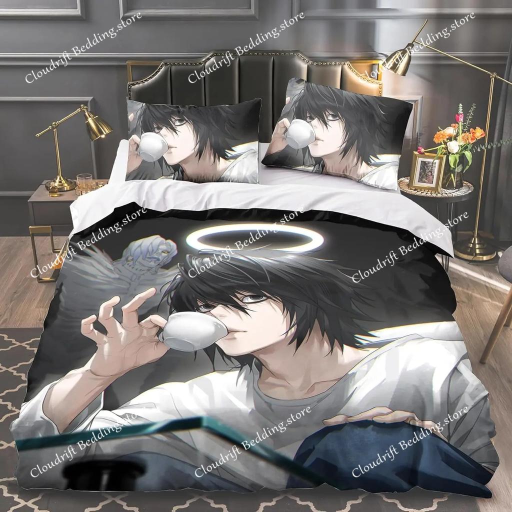 Death Note Bedding Set, Death Note Duvet Cover Set, Microfiber Quilt Cover with Pillowcases for Kids Teens Adults