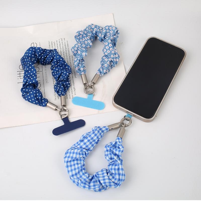 Korean Floral Plaid Phone Wrist Strap Women Detachable Phone Chain Universal Anti Lost Lanyard Cute Daily Phone Wristband