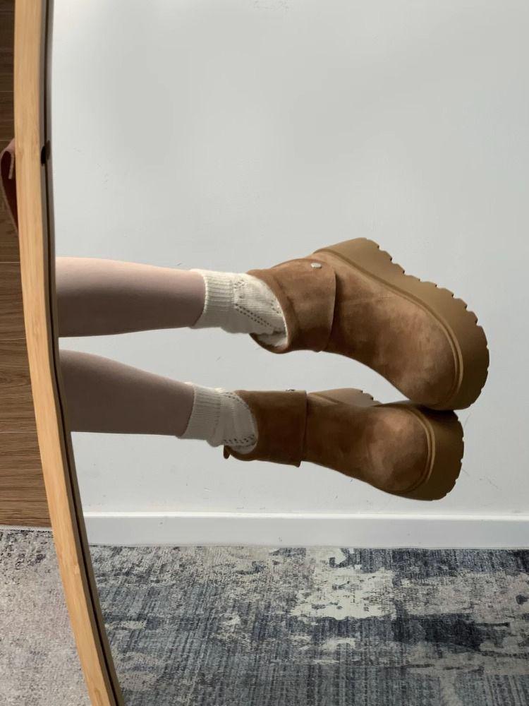 Fuzzy Winter Snow Boots: Cold-Proof, Thick-Soled for Men & Women, Birken Style, Plus Velvet, Flat.